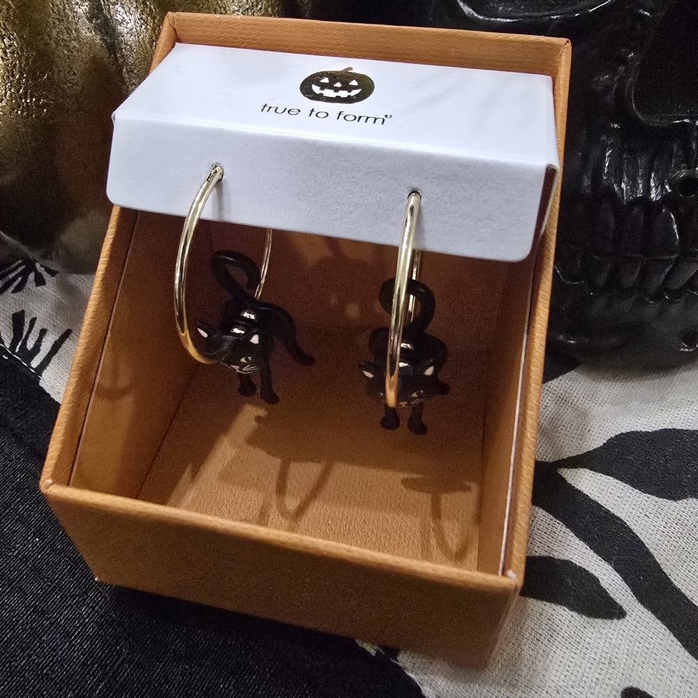 True to Form Gold and Black Cat Earrings